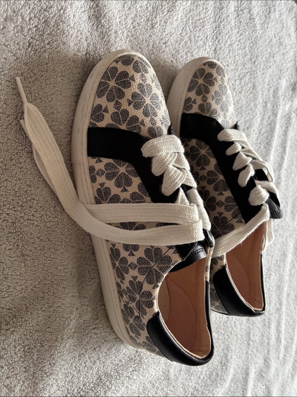 kate spade Cream and Black Floral Canvas Lace-Up Sneakers